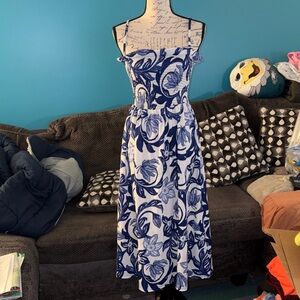 H&M Smocked-bodice Textured Jersey Dress, Medium